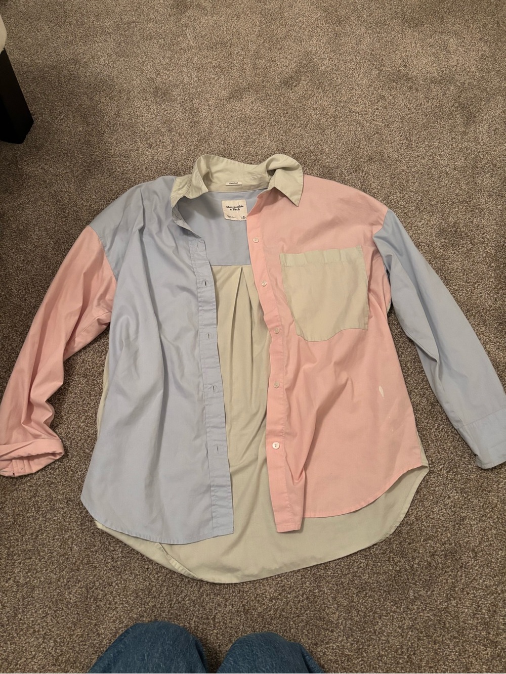 Abercrombie & Fitch Pastel Colorblock Button-Down Shirt in Pink, Blue & Cream